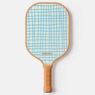Blue and Brown Net Pattern Modern Monogram Pickleball Paddle