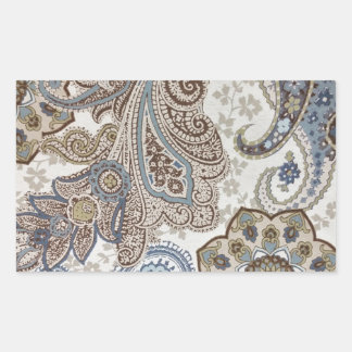 Blue and Brown Paisley Pattern Rectangular Sticker