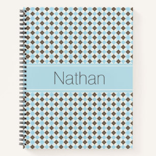 Blue and Brown Personalised Argyle Pattern Notebook