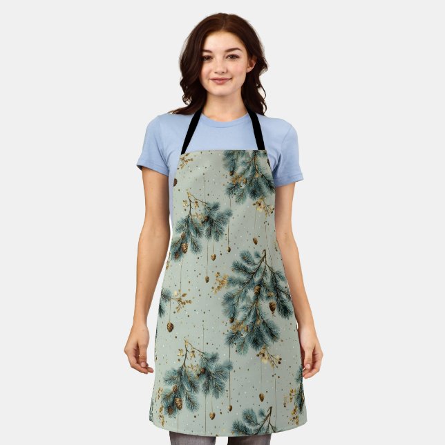 Blue and Brown Pinecone Winter Pattern Apron (Worn)