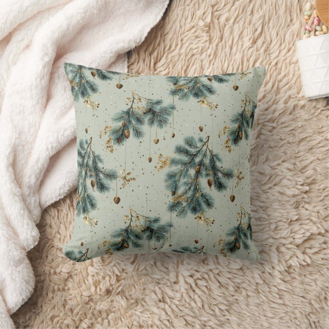 Blue and Brown Pinecone Winter Pattern Cushion (Blanket)