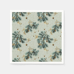Blue and Brown Pinecone Winter Pattern Napkin