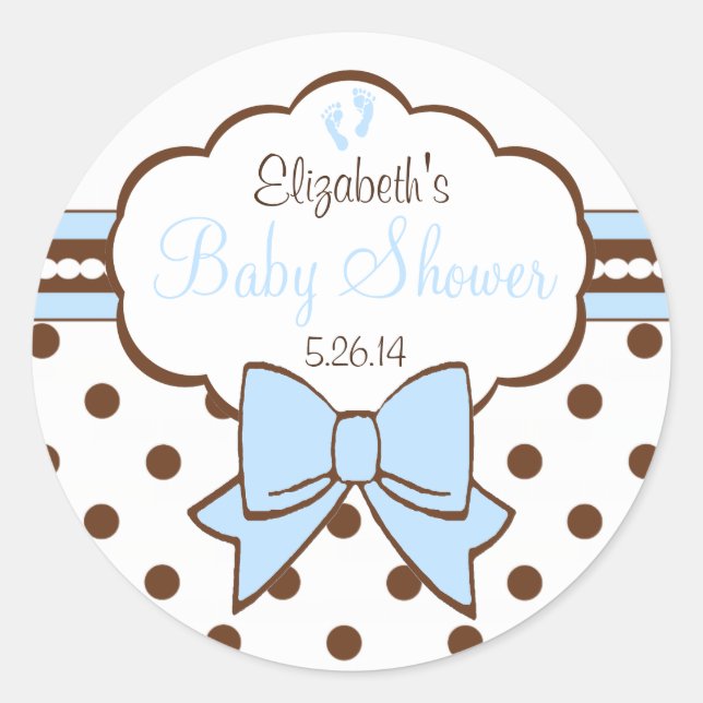 Blue and Brown Polka Dots-Baby Shower Classic Round Sticker (Front)