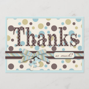 Blue and Brown Polka Dots Thank You Baby Shower Card