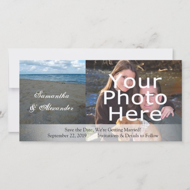 Blue and Brown Sands ~ Beach Wedding Save The Date (Front)