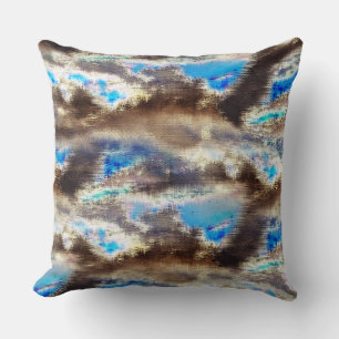 Blue and brown stained texture in a rough woody cushion