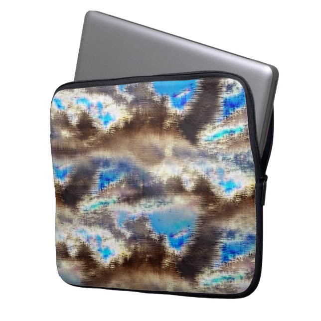 Blue and brown stained texture in a rough woody    laptop sleeve (Front Left)