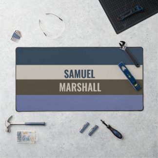 Blue and Brown Stripes Pattern Desk Mat