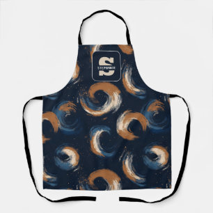 Blue and Brown Swirl Circle on Dark Background Apron