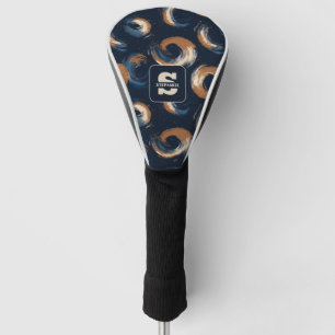 Blue and Brown Swirl Circle on Dark Background Golf Head Cover