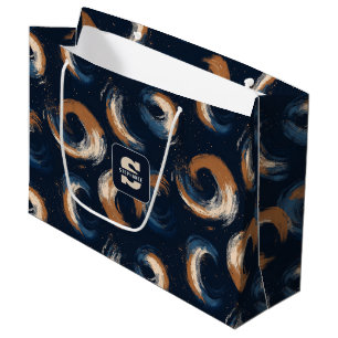 Blue and Brown Swirl Circle on Dark Background Large Gift Bag