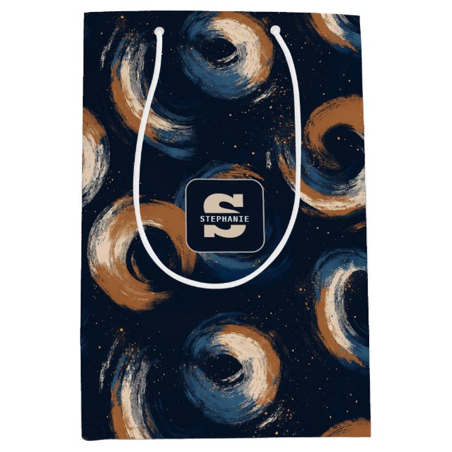 Blue and Brown Swirl Circle on Dark Background Medium Gift Bag (Front)