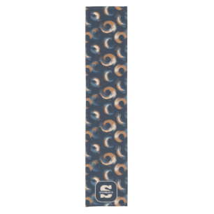 Blue and Brown Swirl Circle on Dark Background Short Table Runner