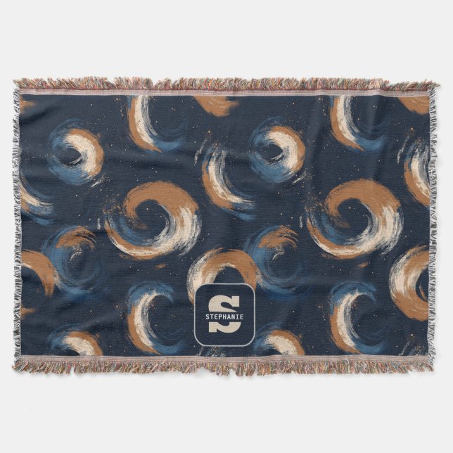 Blue and Brown Swirl Circle on Dark Background Throw Blanket (Front)