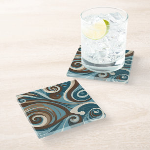 Blue and Brown Swirl Glass Coaster