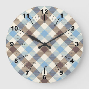 Blue And Brown Tartan plaid Large Clock