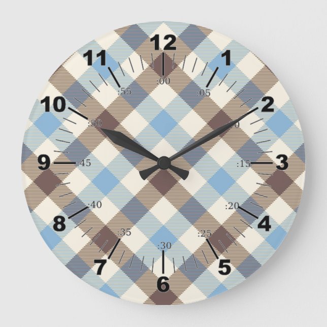 Blue And Brown Tartan plaid Large Clock (Front)