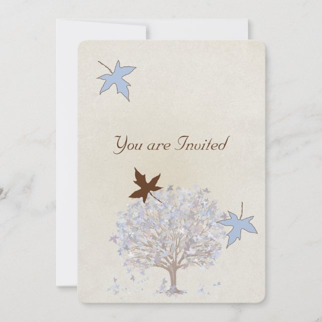 Blue and Brown Tree Wedding Invitation (Front)