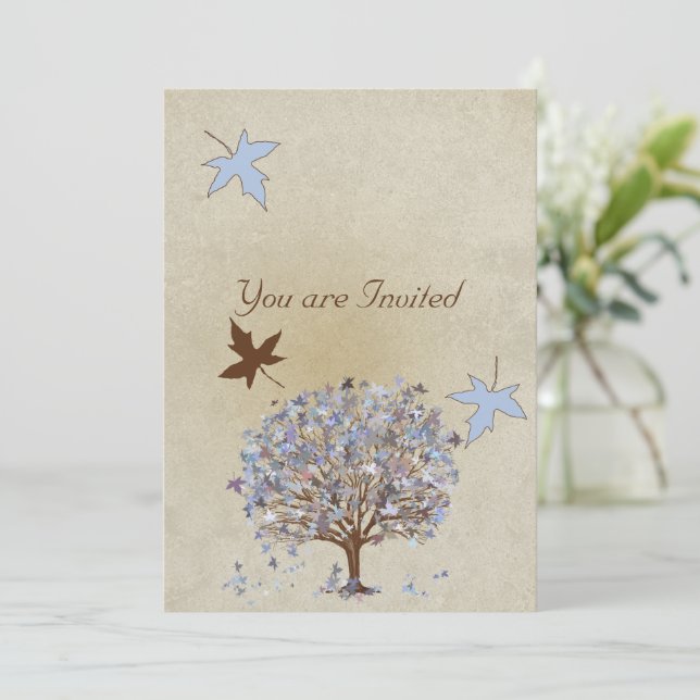 Blue and Brown Tree Wedding Invitation #2 (Standing Front)
