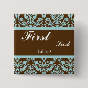 Blue and Brown Wedding Place Cards 15 Cm Square Badge