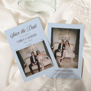Blue and Brown Wedding Save the Date Photo Invitation