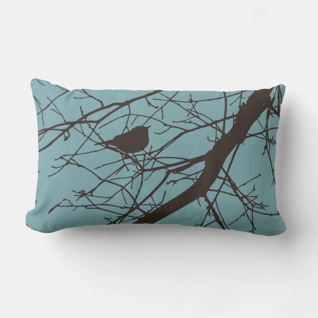 Blue and Brown Winter Warbler Throw Pillow (Front)