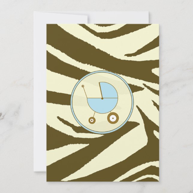 Blue and Brown Zebra Print Baby Shower Invitation (Front)