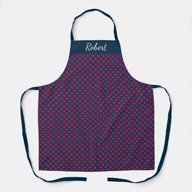 Blue and Burgundy Custom Name Apron (Front)