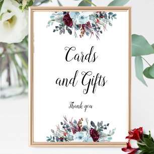  Blue and Burgundy Floral Cards & Gifts Sign