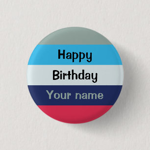 Blue And Burgundy Happy Birthday 3 Cm Round Badge