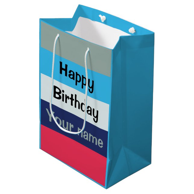 Blue And Burgundy Happy Birthday Medium Gift Bag (Front Angled)