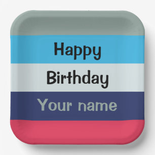 Blue And Burgundy Happy Birthday Paper Plate