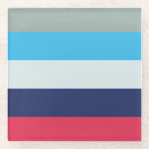 Blue And Burgundy Stripes Glass Coaster