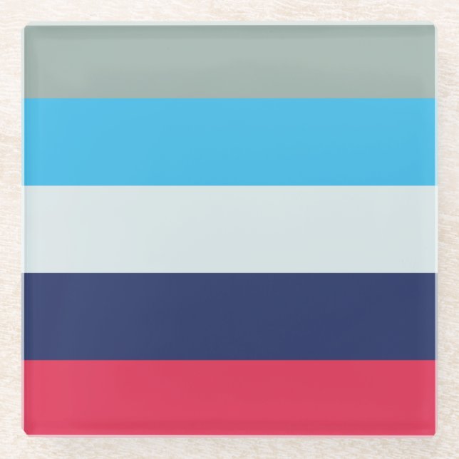 Blue And Burgundy Stripes Glass Coaster (Front)