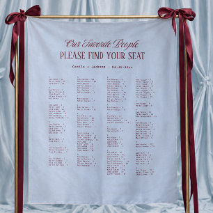 Blue and Burgundy Wedding Seating Chart Fabric Tapestry