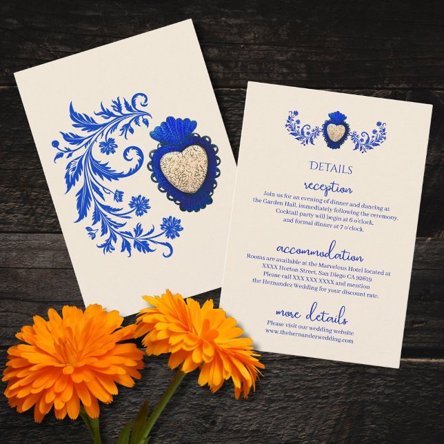 Blue and Champagne Milagro Heart Mexican Wedding Enclosure Card (Creator Uploaded)