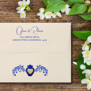 Blue and Champagne Milagro Heart Mexican Wedding Envelope