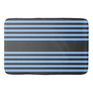 Blue and charcoal five stripe pattern bath mat