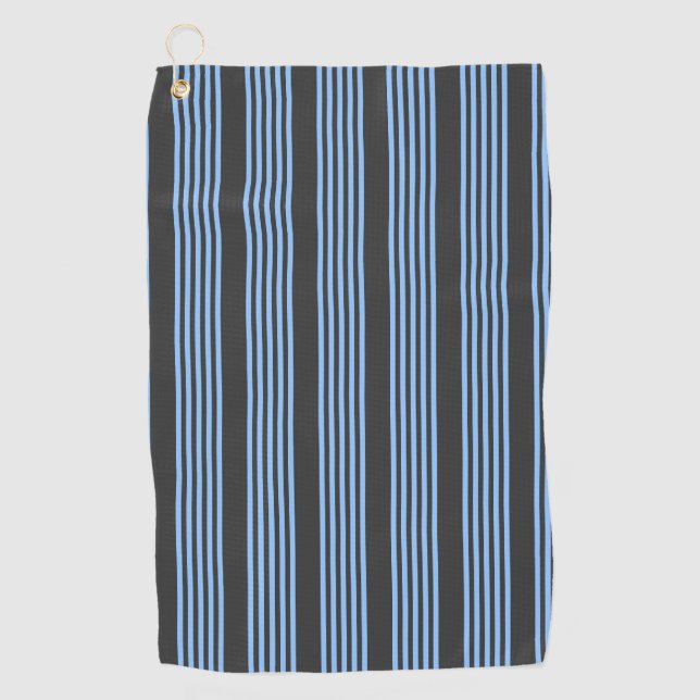 Blue and charcoal five stripe pattern golf towel (Front)