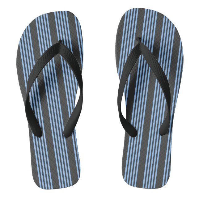 Blue and charcoal five stripe pattern jandals (Footbed)