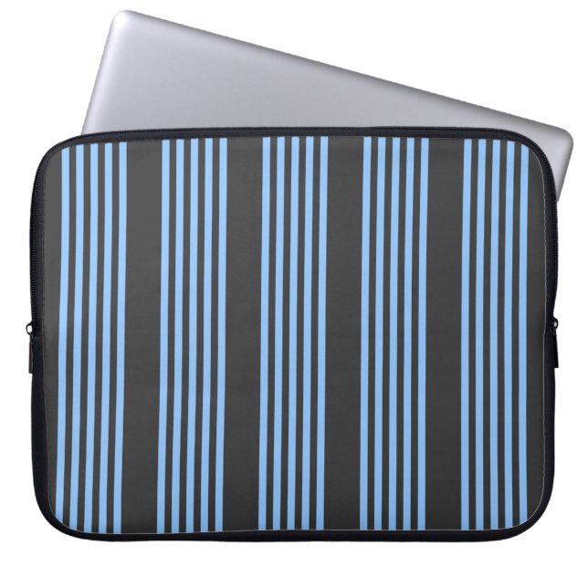 Blue and charcoal five stripe pattern laptop sleeve (Front)