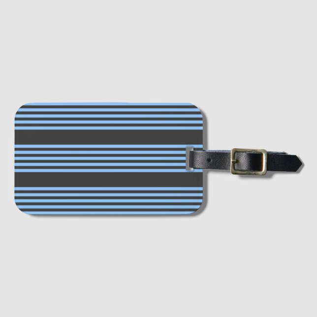 Blue and charcoal five stripe pattern luggage tag (Front Horizontal)