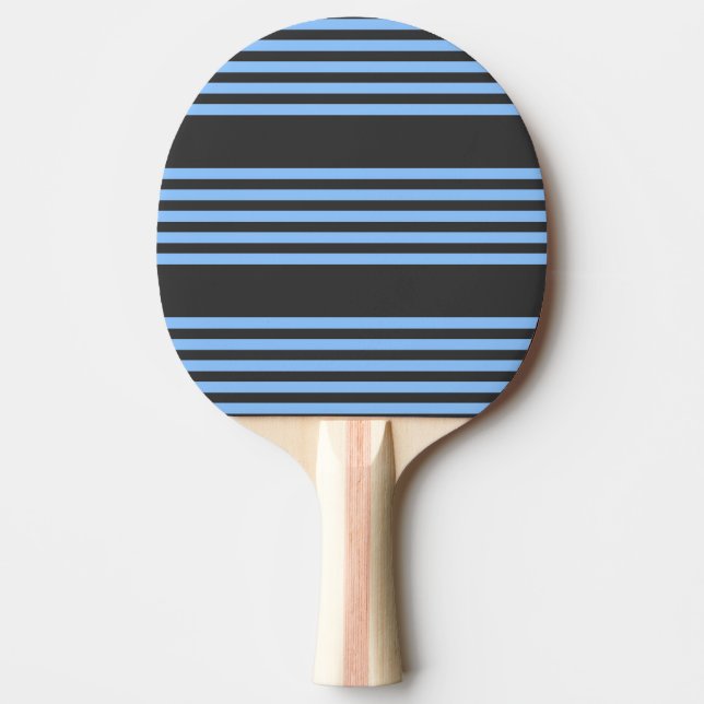 Blue and charcoal five stripe pattern ping pong paddle (Front)