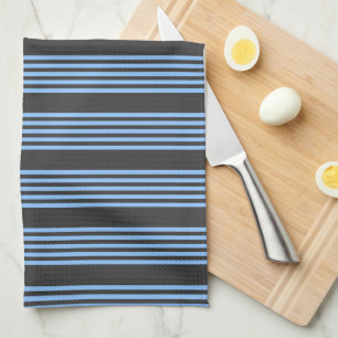 Blue and charcoal five stripe pattern tea towel