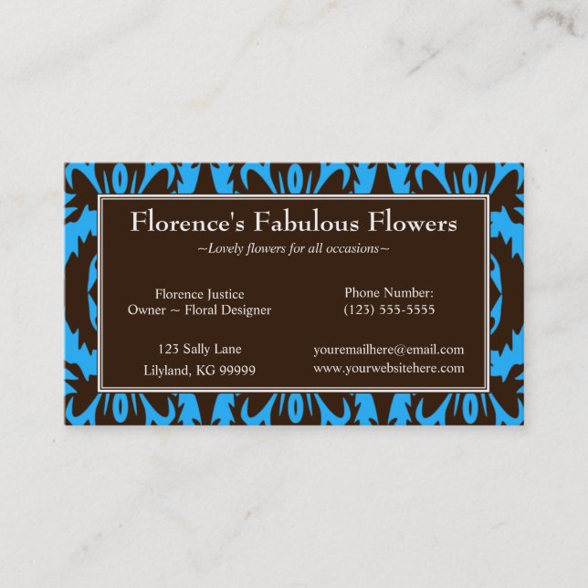 Blue and Chocolate Damask Profile Business Card (Front)
