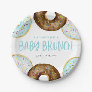 Blue and Chocolate Donuts Baby Brunch Paper Plate