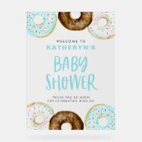 Blue and Chocolate Doughnuts Baby Shower Welcome