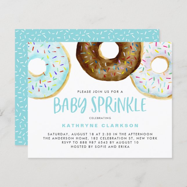Blue and Chocolate Doughnuts Baby Sprinkle Invitat (Front/Back)