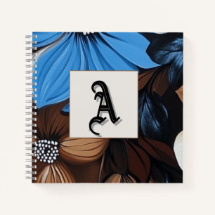 Blue and Chocolate Floral - Personalised Monogram Notebook