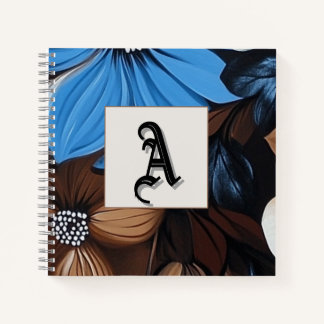 Blue and Chocolate Floral - Personalised Monogram Notebook